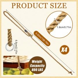 Seenelling 4 Pack Porch Swing Rope Kit Swing Bed Straps Holds 800 Lbs Adjustable Polypropylene Rope Heavy Duty Carabiners for Porch Garden Playground(140 Inches,11.6ft)