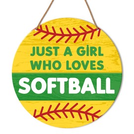 HSNBT Softball Decor for Girls Bedroom, Softball Sign Decor for Home Front Door Bedroom Porch Sport Wall Hanging Signs Decorations Gift for Softball Player Girl, Just a Girl Who Loves Softball