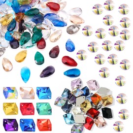 123Pcs Sew on Rhinestones, 3 Shapes Resin Sewing Rhinestone with Double Holes, Multicolor Flatback Rhinestones Faceted Flatback Crystal Crystal Rhinestones for Crafts Clothing Shoes
