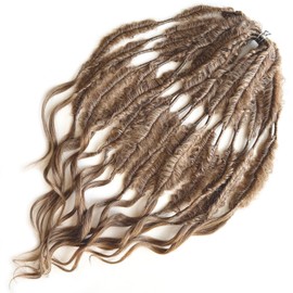 20inch Curly Dreads with FishBone Braid Boho Style Synthetic Double Ended Dreadlock Extensions 10 Strands Handmade Soft DE Dreadlock Extensions (Brown)