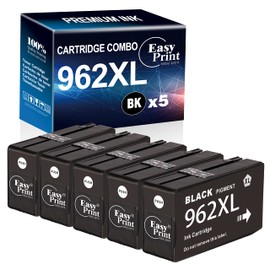 EASYPRINT (New Upgraded) Compatible (5xBlack) 962xl Ink Cartridges for HP 962xl (High Yield) Used for OfficeJet Pro 9010/9012/9013/9014/9015/9016/9018/9019/9020/9022/9023/9025/9026/9027/9028/9029