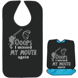 CREATCABIN Adult Bibs for Eating Waterproof Washable with Crumb Catcher Clothing Protectors Canvas Reusable Dining for Elderly Women Men Disabled Bed Table Feeding 34x18Inch-I Missed My Mouth Again