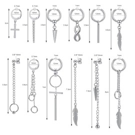 PunkTracker 12 Pcs Dangle Cross Earrings for Men Surgical Steel Earrings Sets Dangling Chain Hypoallergenic Earrings Hoops (Silver B)