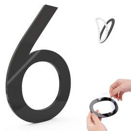 Self-Adhesive House Numbers for Outside, Address Numbers for House, Modern Acrylic Door Number, Black Exterior Stick on Numbers for Home, Office, Mailbox, Easy Installation (5 Inch, No.6)