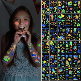Luminous Mermaid Temporary Tattoo for kids, 30 Sheets Glow In The Dark Tattoos for Girls, Cute Under Sea Animal Body Arm Shoulder Tattoos Stickers Waterproof Tattoos, Party Favors Supplies Decor Gifts