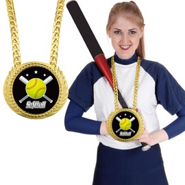 Tondiamo Sports MVP Turnover Chain Medal 6" Big Gold Champ Award Necklace Chain Baseball Basketball Football Soccer Softball Volleyball Sports Competitions Prize Gifts and Party Favors(Softball)