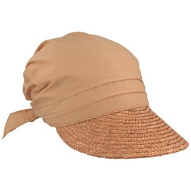 Seeberger Women's Sun Hat, Straw / Fabric Cap - Beige (sand 0094)