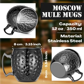 Hoolerry 12 Pcs Moscow Mule Mugs Bulk Black Stainless Steel Moscow Copper Plating Cups with Handle 12 oz Hammered Finish Cup for Chilled Drinks Coffee Wine Cocktail Wedding Birthday Gift
