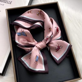 ANDANTINO 100% Silk Scarf for Women 59”*6.3” Long Shawls for Headscarf and Neck- Oblong Hair Wraps with Gift Packed (Pink-Horses)