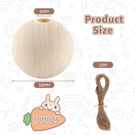 CYEER Pack of 100 Wooden Balls with Hole 30 mm, Wooden Beads for Threading, Wooden Balls for Crafts, Natural Wooden Beads, Untreated Beads Wood for Crafts, DIY Jewellery, Bracelet, Necklace