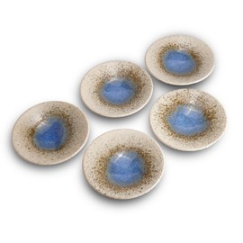 COTONOHA Mino Ware Ceramic Plates Set of 5, 5.5-Inch Japanese Small Appetizer & Dessert Dishes, Handcrafted Blue Watercolor Glaze Design, Microwave & Dishwasher Safe, Made in Japan