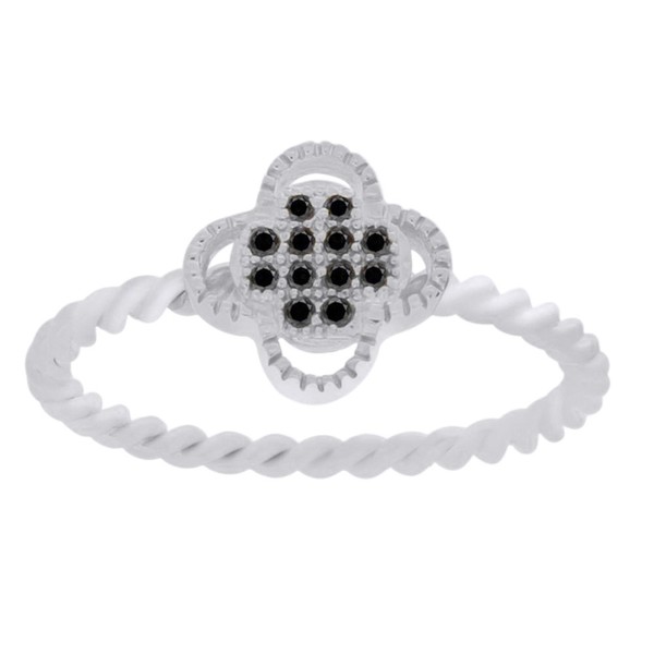 Black Natural Diamond Accent Clover Leaf Ring in14k White Gold