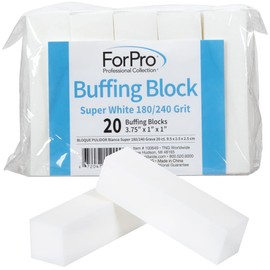 ForPro Professional Collection Buffing Block, Super White, 180/240 Grit, Four-Sided Manicure and Pedicure Nail Buffer, 3.75" L x 1" W x 1" H, 20-Count