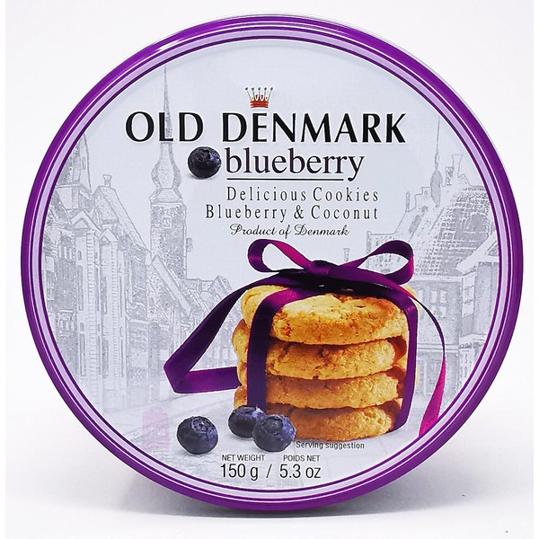 Old Denmark Blueberry & Coconut Cookies 150g - Traditional Biscuit Tin Gift for Women, Men & Kids