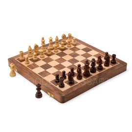 WoodenChessArt Handmade Magnetic Wooden Folding Chess Board with Storage for 32 Chessmen (7 X 7 Inches)