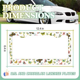 LIN KANG 2PCS Colorful Flying Butterfly License Plate Frames Cartoon Cute Animals License Plate Holder Aluminum Metal Rust-Proof Waterproof Car Decorative Tag Frames for Standard US 12x6 Inch