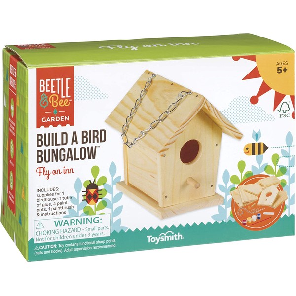 Beetle & Bee Build A Bird Bungalow, Backyard Birdhouse Kit, DIY Arts & Crafts House Gardening for Kids & Teens, Boys & Girls