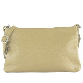 modamoda de - T258 - Women's Italian Leather Shoulder Bag, Cream beige
