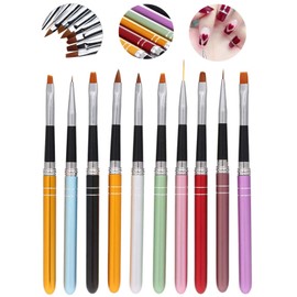 Chimoto Gel Nail Brush, Gel Nail Brush, Set of 10, Nail Art Brush, Cap Included, Nail Art Brush, French Brush, Oval Brush, Round Brush, Square Brush, Flat Brush, Angular Brush, Stylish, Fine Brush