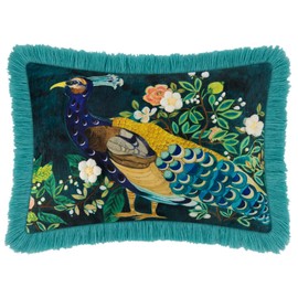 JWH Blue Green Peacock Throw Pillow Cover Flower Print Pillow Case Decorative Chenille Floral Cushion Tassel Pillowcase for Bed Living Room Chair 14x20 Inch
