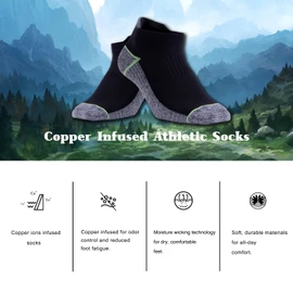 Copper Infused Ankle Socks with Odor Control, Moisture Wicking for Improved Comfort and Health (5 Pairs)