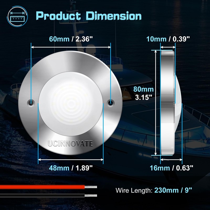 UCINNOVATE 4Pcs 3.15”Round LED Marine Light with sliver housing, Navigation