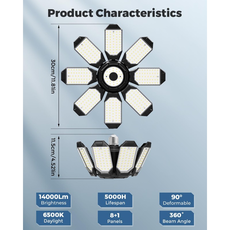 Adiding LED Garage Ceiling Lights 4 Pack w/ 8 Adjustable