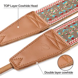 Padwa Lifestyle Matte Gold Camera Strap - 2" Full Grain Leather Ends Camera Straps for Photographers, Vintage Embroidered Cotton Weave Soft Suede Fabric Padded Strap Quick Release fits All Cameras