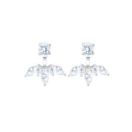 Elli Earrings Ear Jackets Floral with Zirconia Crystals in 925 Sterling Silver, Facet cut, Cubic Zirconia