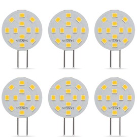 SANSUN SANSUN G4 LED Bulbs 2W Equivalent to 20W Halogen, G4/GU4/GZ4 Bi-Pin Base, AC/DC12V 3000K 120 Wide Angle, Non-Dimmable (Warm White, Pack of 6)