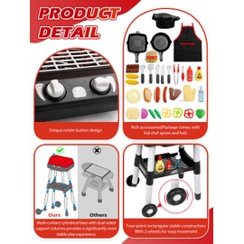 Kids Kitchen Toy Barbecue Grill Playset Cooking Interactive Toys with Smoke Sound Light Simulation Chef Apron Hat Little Chef Pretend Play Accessories Christmas Birthday Gift for Boys Girls