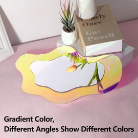 Irregular Wall Mirror Wavy Acrylic Rainbow Mirror Room Decor Aesthetic Mirror Amorphic Vanity Retro Mirror for Bedroom Living Room Bathroom Entryway Wall Decor ( Clouds Style, 15.5 x 10.5 Inch )