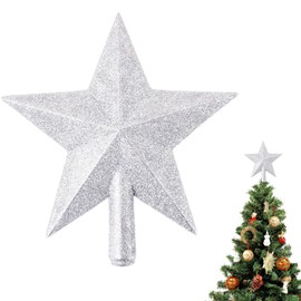 4.3 Inches Glitter Star Mini Christmas Tree Topper Shatter-Proof Small Christmas Tree Decoration Treetop for Holiday Ornament or Home Décor (Silver)