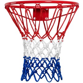 NEIJIANG Basketball Net Replacement, 2025 Upgrade Thick Professional Basketball Nets Heavy Duty Outdoor, All Weather Anti Whip Color Never Fade -12 Loops (Red White Blue)