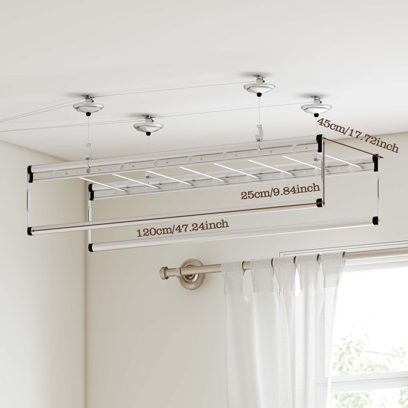 bimiti Ceiling Mounted Hanging Dry Rack, 47 Inch Space-Saving Clothes