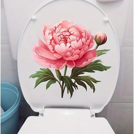 Yqtwlkjic Christmas Peony Flower Vinyl Toilet Cover Sticker Decals Waterproof Toilet Lid Tank Seat Decals Cistern Self-Adhesive Bathroom Wall Sticker