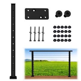 Patavin 36" Cable Railing Post – Fixed Top Mount Black Metal Level Cable Railing Posts,Suitable for Horizontal Deck Surfaces-1Pcs
