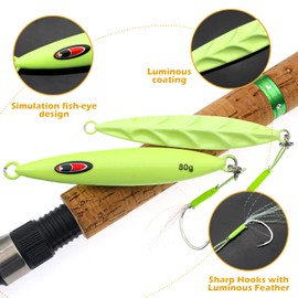 Luminous Fishing Jig Lures, 3 Pcs 60g 80g 100g Vetical Jigs Spoons Glow Slow Pitch Jigging Lure Deep Sea Fishing Lures for Tuna Walleye Bass Trout Freshwater & Saltwater