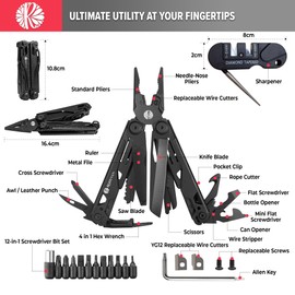 RODYVAN Multi Tool Pliers | EDC Hand Tools with Sharpener, Screwdriver Set, Can and Bottle Opener, Camping Accessories, Saw, Survival Equipment. Gift for Men Dad. DIY Tool kit for Outdoor Activities.