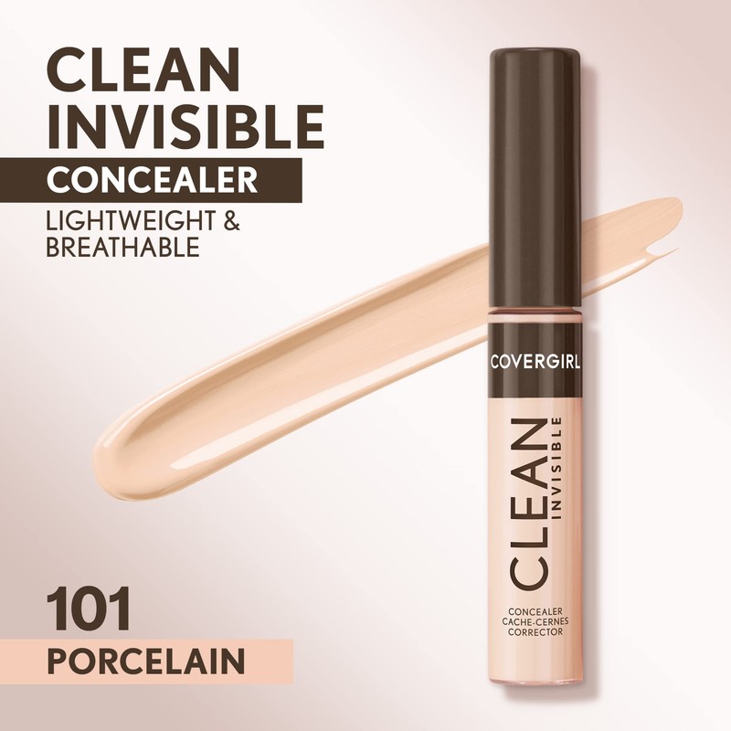 Covergirl Clean Invisible Concealer, Lightweight, Hydrating, Vegan Formula, Porcelain 101,