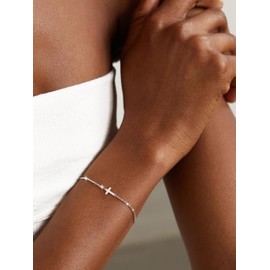 Moodear Dainty 925 Sterling Silver Cross Bracelet - Trendy Bracelets for Women Religious