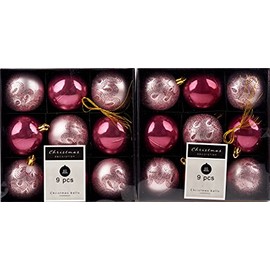 BWG 18 Christmas Tree baubles Decorations - Glitter Peacock Print - Pink Shades