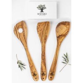 SOLTAKO Olive Wood Spoon Cutlery Cooking Spoon (3-Piece Cooking Spoon)