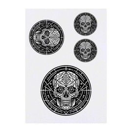4 x 'Geometric Skull' Temporary Tattoos - Water Resistant, Skin-Safe, Non-Toxic Transfers, Mixed Sizes (TO00070298)