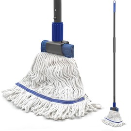 TidyBliss Commercial Mop Heavy Duty, 57.5 inches Long Handle Large Looped-End Industrial String Mop, Professional Dry Wet Cotton Mop for Cleaning Concrete Tile Hardwood Floor Shop Office Garage