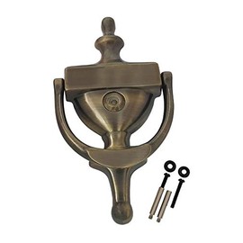 QCAA Solid Brass Door Knocker, 7", with 160 Degree Glass Len Door Viewer (UL Listed), Antique Brass, 1 Pack