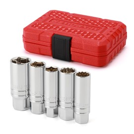 MIXPOWER 5PCS 3/8"Drive Magnetic Spark Plug Socket Set, CR-V, 14mm, 16mm, 5/8-inch, 3/4-inch and 13/16-inch, 6 Point & 12 Point