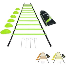 Yes4All Ultimate Combo Agility Ladder Training (Lime) Set – Speed Agility Ladder Lime 12 Adjustable Rungs, 12 Agility Cones & 4 Steel Stakes - Included Carry Bag