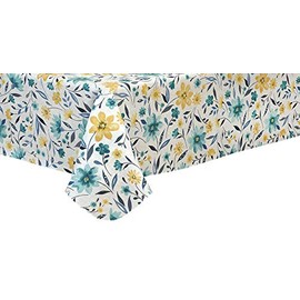 EVERYDAY LUXURIES Watercolor Floral Spill Proof Flocked 60" x 84" Oblong (Rectangle), Multi Vinyl Tablecloth with Umbrella Hole and Zipper