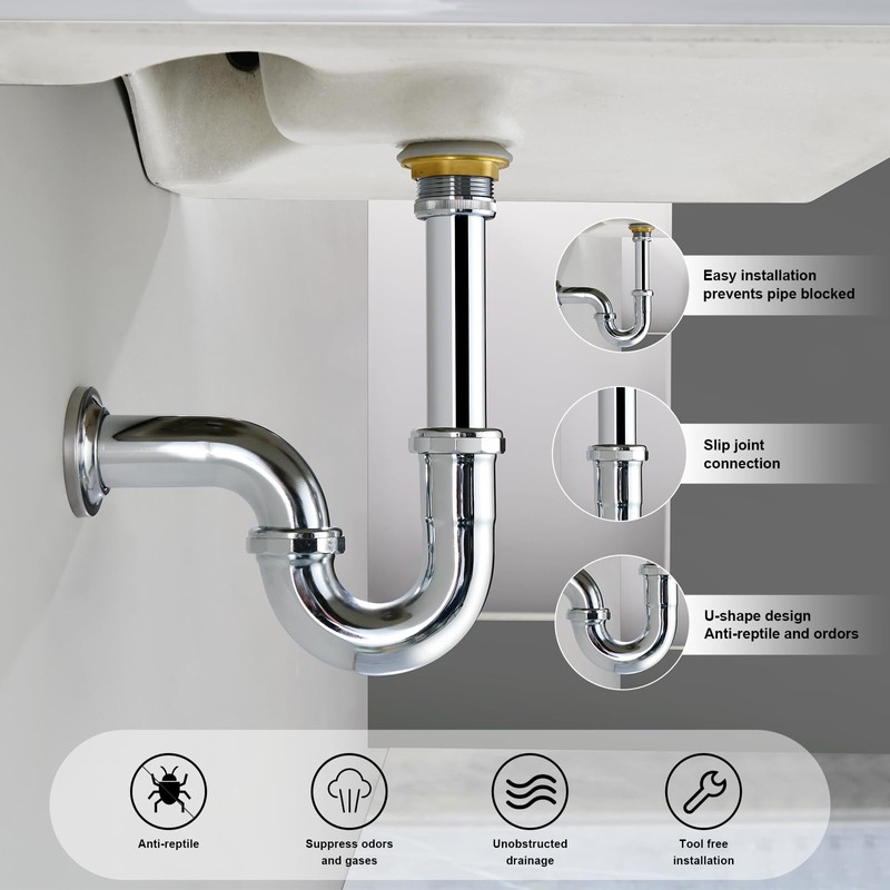 ZM Brass P Trap with Clean Out 1-1/2 Inch Sink